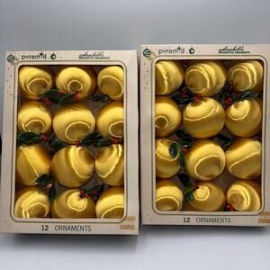 Pyramid Christmas Ornaments‎ 24 (2 Boxes) Unbreakable Satin Sheen Yellow